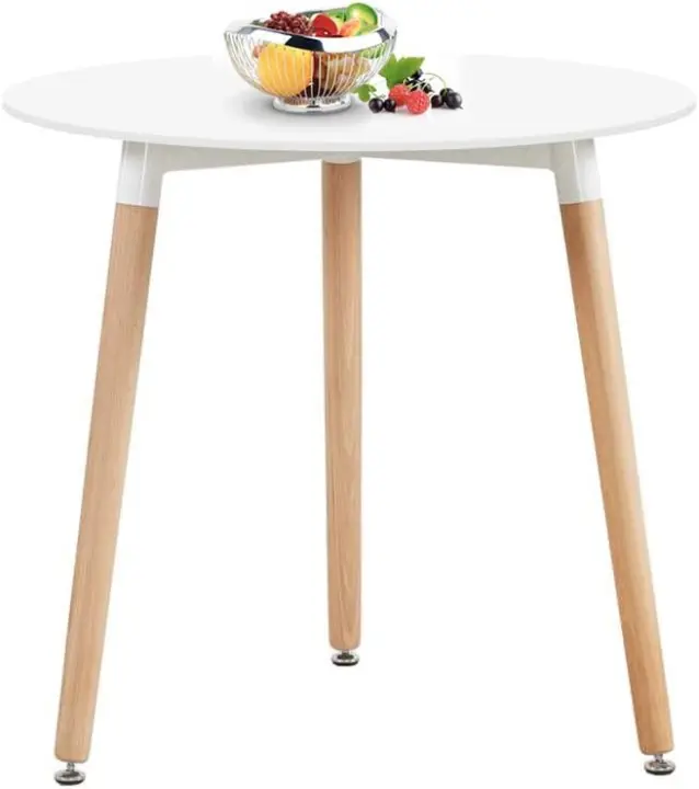 Mesa de Comedor, Estilo escandinavo Ronda Mesa y Patas de Madera de Haya, 80*72 cm, Color Blanco - 1
