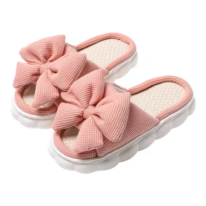 Four Seasons Home lindo hogar zapatillas de lino de fondo engrosado zapatillas antideslizantes para el hogar interior de las mujeres. - 1