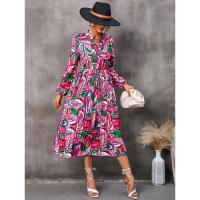 Vestido casual elegante de manga larga para mujer con estampado de hojas elegante - details 23