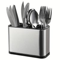 1 soporte para utensilios de acero inoxidable, resistente a la oxidación, duradero con compartimentos independientes para tenedores, cuchillos, cucharas y palillos, organizador moderno de utensilios de cocina, artículo de regalo ideal, soporte para utensi - details 2