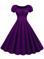 Summer women puff sleeve casual vintage party solid elegant midi dress - details 10