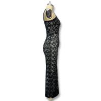 Vestido Largo Transparente de Verano 2025 - Vestido de Noche Ajustado de Color Sólido Sexy sin Mangas con Encaje Trenzado para Mujer - details 11