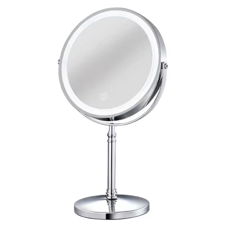 Espejo de maquillaje recargable con LED, espejo cosmético de aumento ajustable, brillo, 3 colores, 2 caras, 10X - 1