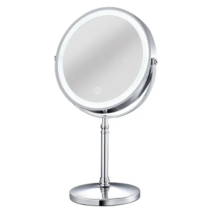 Espejo de maquillaje recargable con LED, espejo cosmético de aumento ajustable, brillo, 3 colores, 2 caras, 10X - 1