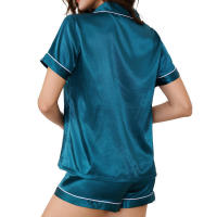 Conjunto de pijama de seda sintética para mujer, ropa de estar brillante, cárdigan, pijama de satén con solapa - details 6