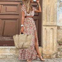 Vestido Bohemio de Verano 2024 para Mujer Cuello en V Floral con Cinturón - details 3
