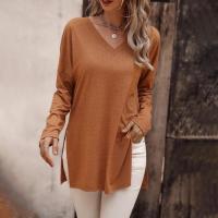 Camiseta de Manga Larga para Mujer Cuello en V Color Sólido Moda Coreana en Punto - details 3