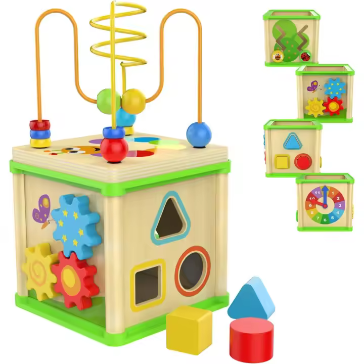 Juguetes Montessori para niño y niña de 1 año, Cubo de actividades de madera, regalo para niña de 1 año, juguetes educativos - 1