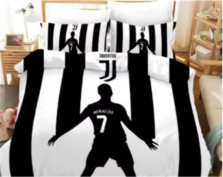 Funda de Edredón de Estampado de Fútbol Ronaldo Juego de Ropa de Cama Suave y Transpirable para Niños y Niñas Tamaño Único - 1