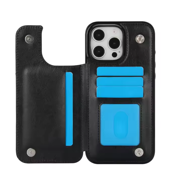 Para iPhone 16 15 14 Plus 13 12 Mini 11 Pro Max Funda de cuero PU Soporte para tarjetas, doble cierre magnético y Shockpro duradero - 1