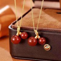 Colgante de Ágata Roja de Oro 18K Auténtico Cadena de Metal AU750 de Lujo Diseño de Cereza - details 5