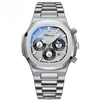 Reloj multifunción verdadero tres ojos seis agujas reloj de cuarzo octogonal para hombre - details 4