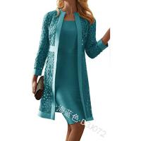 2025 nuevo vestido cárdigan de encaje de color para mujer con dos abrigos - details 5