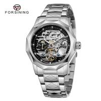 Reloj mecánico automático transparente Forsining 199A de lujo de primera calidad con esqueleto de moda avanzada, correa de acero, relojes antiguos luminosos para hombre - details 10