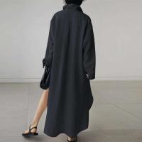 ZANZEA-vestido de mujer de manga larga, camisa lisa, vestido veraniego con botones y cuello de solapa, Vestidos largos holgados a la moda, bata Vintage para mujer - details 9
