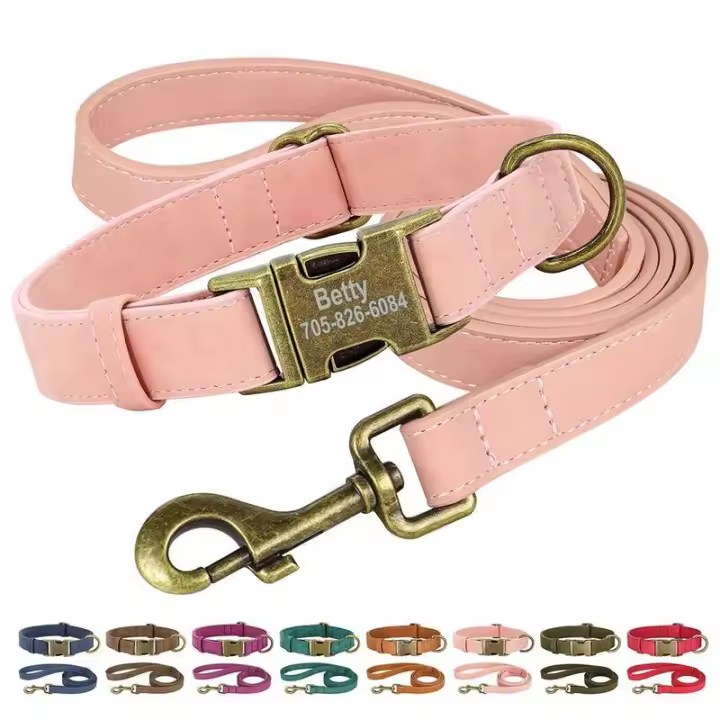 Conjunto Collar personalizado perro, correa plomo caminar, collares de cuero para mascotas, perros pequeños, medianos y grandes, - 1