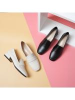 Zapatos sencillos de piel para mujer, con punta cuadrada y tacón grueso y poco profundo, mocasines de suela blanda, con aumento de altura, 2025 - details 4