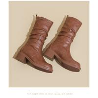 Botas Altas De Tacón Grueso Para Mujer, Botas De Moto De Cabeza Cuadrada, Nuevas Botas De Vaquero Occidental - details 9