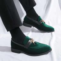Bodas casuales de gran tamaño azul verde, cómodos zapatos de cuero de gamuza con borlas para ocasiones formales - details 6