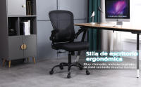 Silla Oficina, Silla Escritorio con Reposabrazos Abatibles, Sillas Oficina con Soporte Lumbar, Silla Ergonómica Escritorio de Malla Transpirable, Negra - details 0