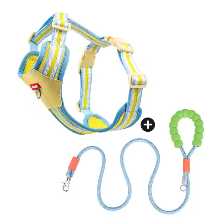 Conjunto de arnés y correa ajustables para perros, acolchado con cuerda de tracción, arnés para chaqueta para gatos, chaleco transpirable multicolor para caminar para mascotas - 1