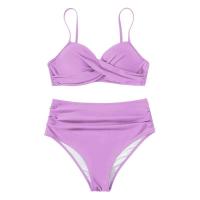 Conjunto de Bikini Sexy de dos piezas para mujer, ropa de playa Unicolor con realce, Tr de verano, Bikini Triangular, baño Ba de cintura, 2024 - details 37