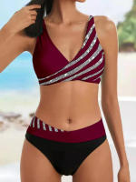 Conjunto de Bikini a rayas para mujer, bañador Sexy de dos piezas, ropa de playa, traje de baño brasileño, novedad de 2022 - details 1