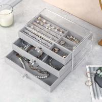 Organizador de Joyería de Terciopelo Acrílico con 3 Cajones Exhibición Apilable de Pendientes Collares Pulseras Estuche de Almacenamiento para Mujeres - details 3