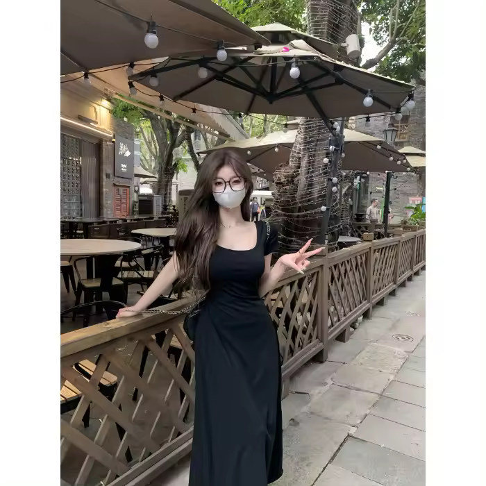 Vestido A-Líneal de Cintura Ajustada y Maturado Vestido de Camiseta sin Espalda con Lazo - 1