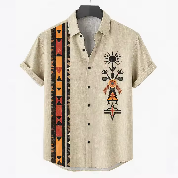 Camisa Vintage para hombre, camisetas de manga corta con estampado étnico, camisas de solapa, ropa de calle informal de moda de verano, ropa de gran tamaño para hombre - 1