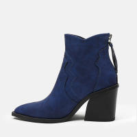 Botas de vaquero con punta estrecha para mujer, botines cortos cosidos, estilo Chelsea - details 6