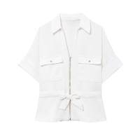 Conjunto Elegante para Mujer OUWU Pantalones de Pierna Ancha con Cintura Elástica y Cremallera + Camisa de Manga Corta con Espalda Descubierta - details 3