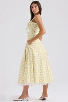 Vestido midi de satén con tirantes finos para mujer, abertura frontal, ahuecado, con bolsillos - details 33