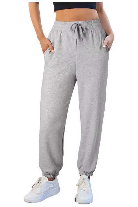Elrachen Pantalones deportivos con forro polar y cintura con cordón para mujer, gris claro, tallas S-2XL - 1