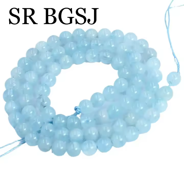 5-16mm grado AAA aguamarina pura redonda piedra azul Natural genuina fabricación de joyas piedra DIY collar cuentas espaciadoras 15" - 1