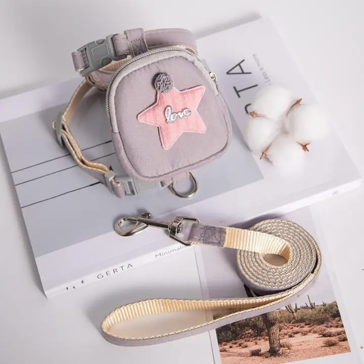 Pet Backpack Harness with Star Design Leash Pocket Saddle Bags - 1