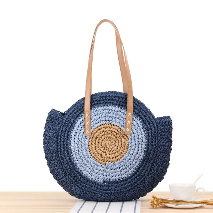Bolso de paja tejido de un hombro redondo Simple para mujer, moda de playa, nuevo - 1
