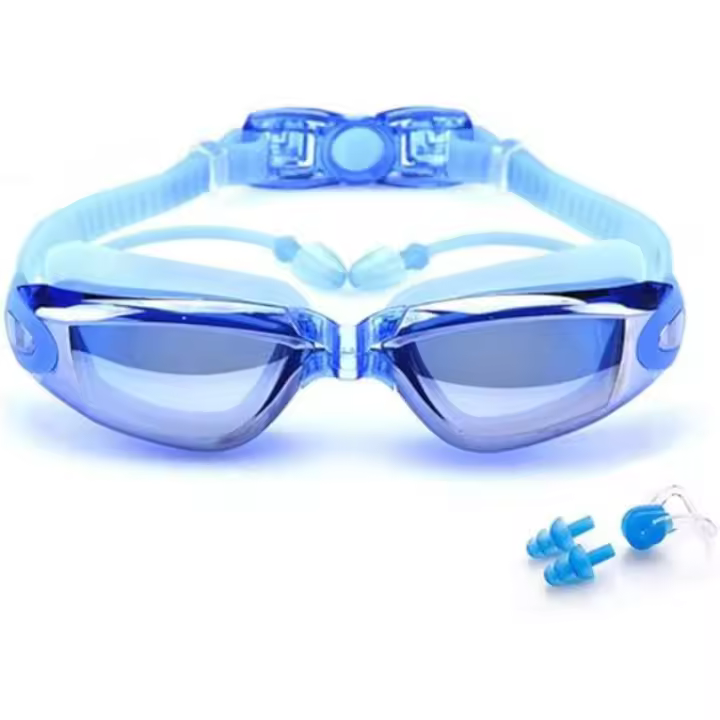 Gafas de Natation para adultos y niños mayores de 8 años: antifugas, antivaho y Protección UV. Incluye estuche, Pinza nasal y tapones para los oidos. Azul. - 1