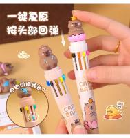 Capybara-10 bolígrafos multicolores Kawaii para niños, bolígrafo de dibujos animados de oso lindo, suministros de oficina escolar, papelería, regalo - details 3