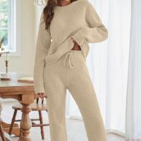Conjuntos cálidos de dos piezas para mujer, tops casuales de moda con cuello redondo y pantalones de cintura elástica para mujer - details 3
