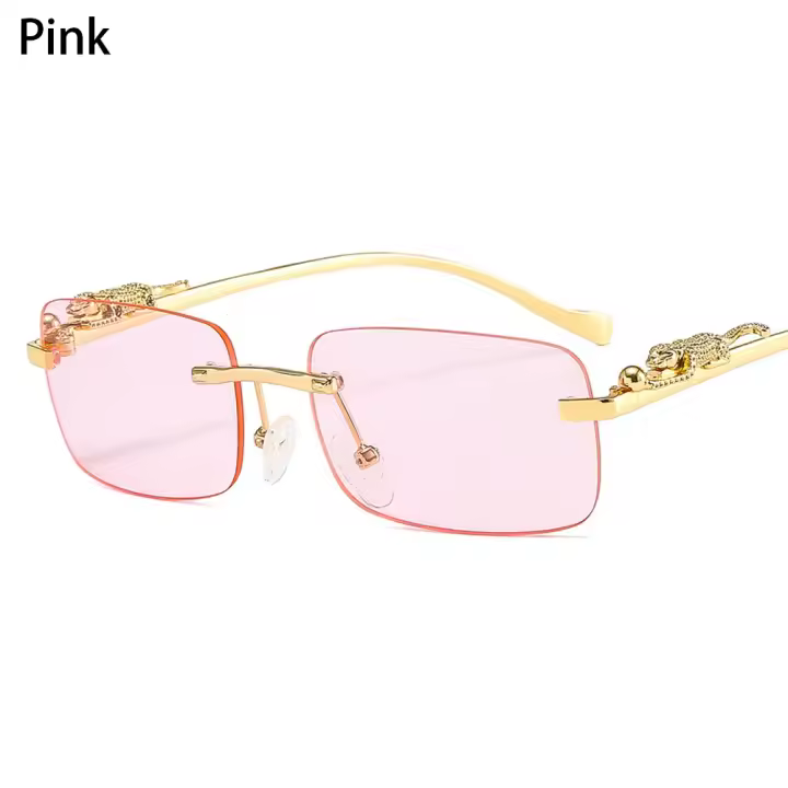 Gafas de Sol Cuadradas sin Montura para Hombres y Mujeres Lentes de Sol de Metal con Cabezal de Leopardo Estilo Vintage Marca de Lujo Popular para Viajes y Conducir - 1