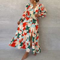 Vestido elegante con estampado plisado y cuello en V para mujer, traje largo de oficina para boda, primavera y verano, A-e, bohemio, 2024 - details 4