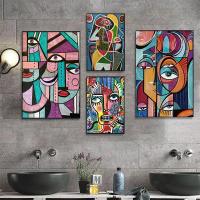 Póster abstracto de cara humana, bloque de Color geométrico, costura Retro, pintura en lienzo extraño, decoración artística de pared, adecuado para sala de estar - details 1