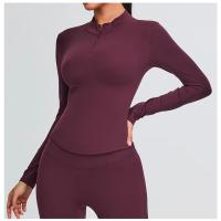 Ropa deportiva de moda para mujer, Top de Yoga con cremallera y manga larga con cuello alto y manga larga - details 10