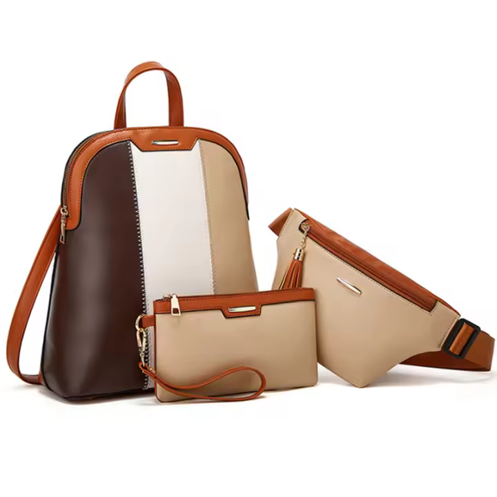 Set de Mochila de Cuero de Moda para Mujer Bolso de Hombro de Cuero con Tarjetero - 1