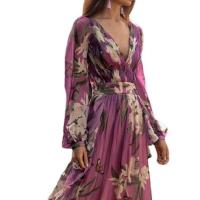 Vestidos estampados para mujer, Vestidos de manga larga con cuello en V, Otoño, Nuevo - details 8