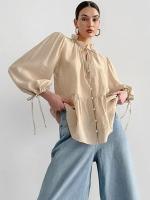 Camisa y blusa de mujer Kawaii con mangas abullonadas con cordones lindos sueltos elegantes jóvenes simples baratos Tops femeninos - details 2