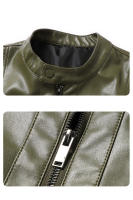 Chaqueta de cuero con cuello alto para hombre, Tops Retro a prueba de viento a la moda, abrigos informales transpirables y cómodos, color sólido, otoño e invierno - details 4