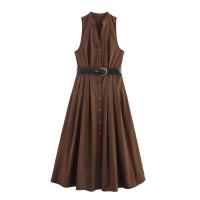 BUNO-nuevo vestido Midi de verano para mujer con cinturón 2025 cuello en V sin mangas A-line Casual vestido de una sola botonadura mujer elegante sólido. - details 1