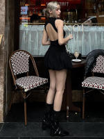 Vestido Mini Dulzura Ribbed Sin Mangas Patchwork Bollo Sólido Espalda Descubierta Cálido Club Streetwear Para Mujer - details 43